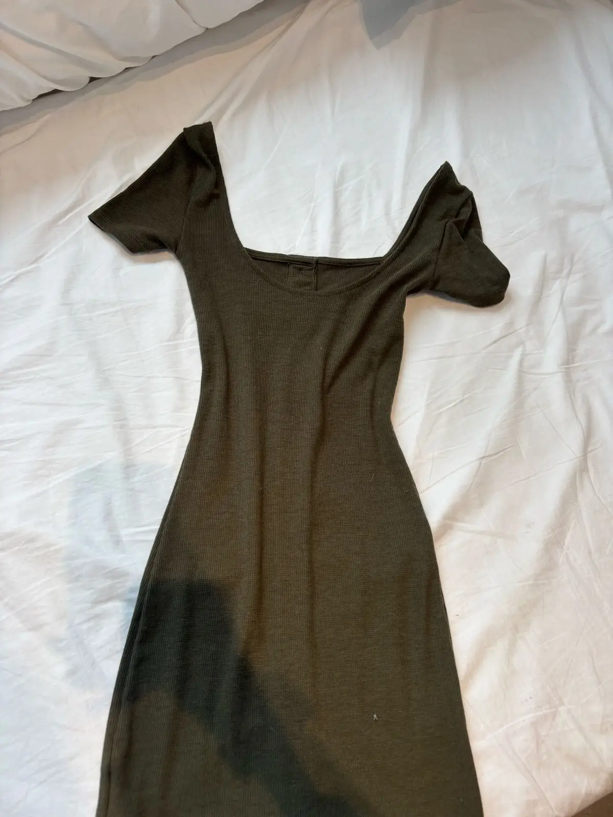 H&M Olive Green Ribbed Button-Down Dress