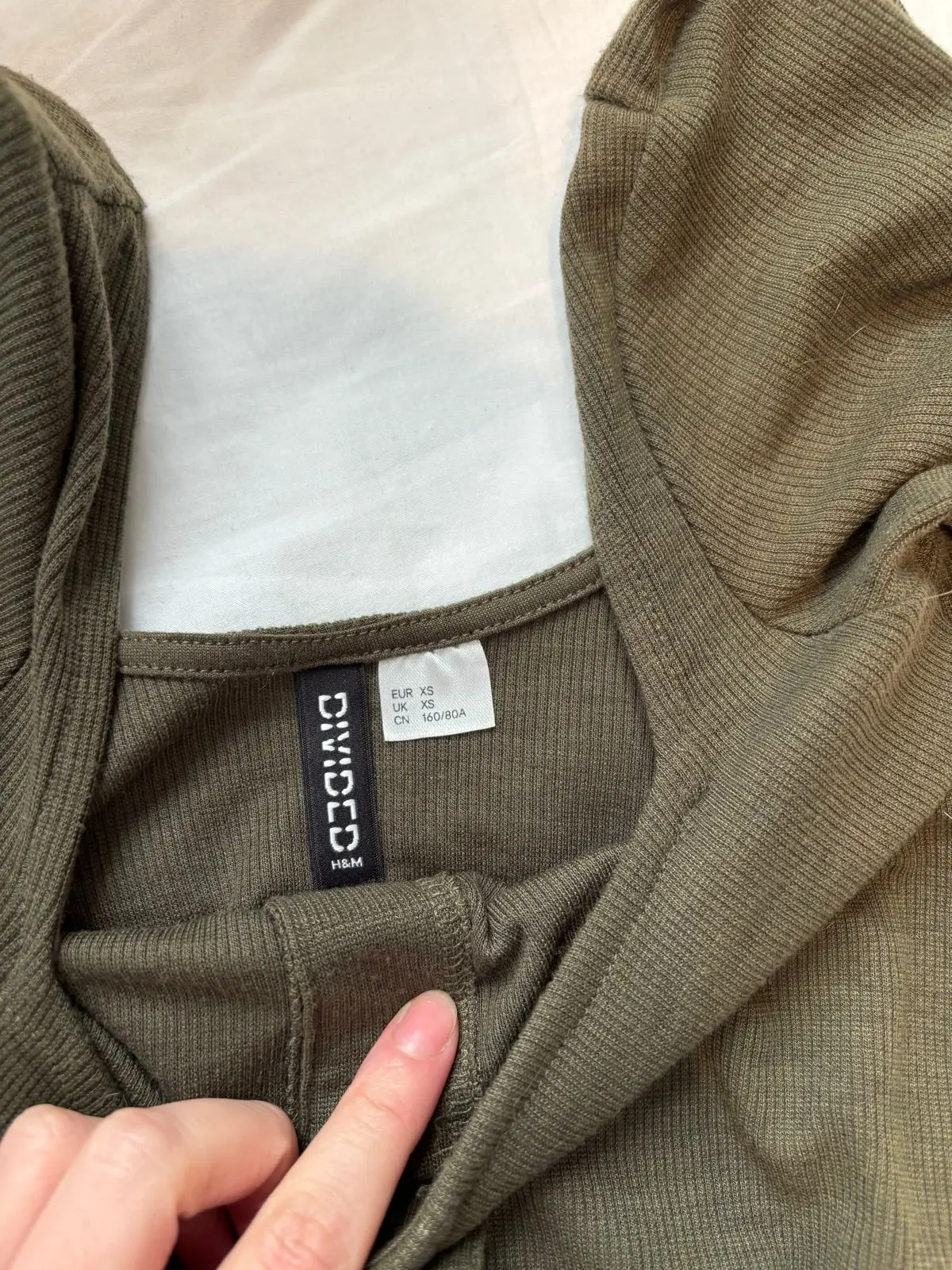 H&M Olive Green Ribbed Button-Down Dress