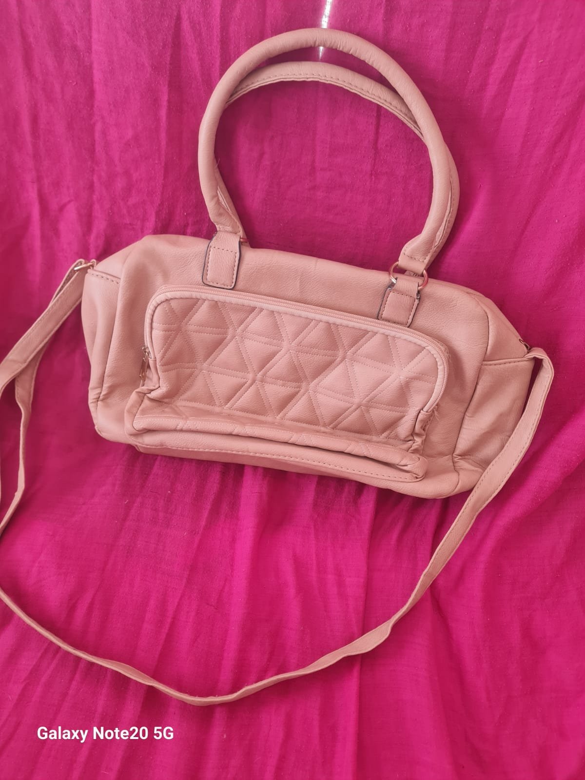 Pink Handbag with Detachable Strap