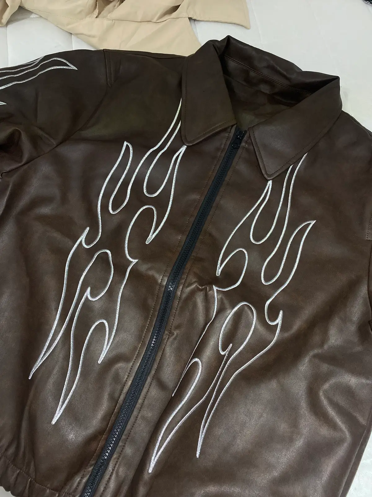 The fix leather jacket flame design