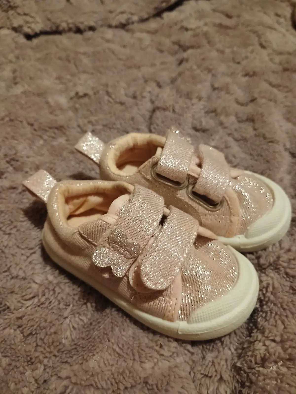 Infant Sparkly Pink Sneakers with Bow Detail