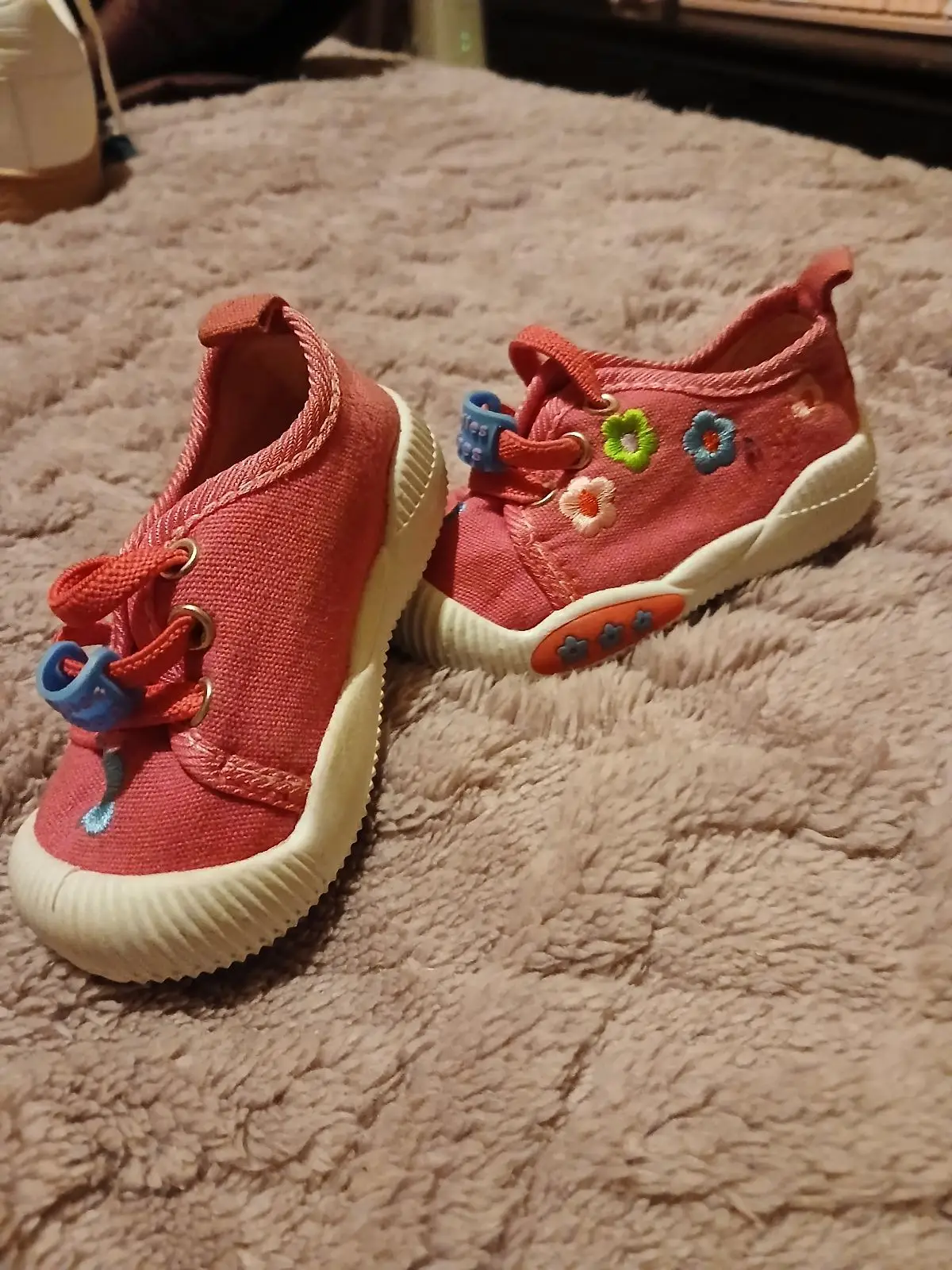 Red Canvas Toddler Sneakers with Embroidered Details