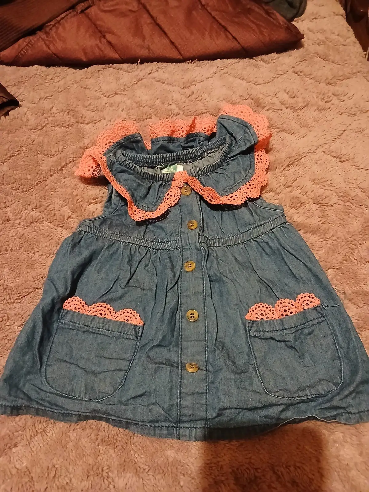 Ackermans Baby Denim Dress Coral Lace 3-6M