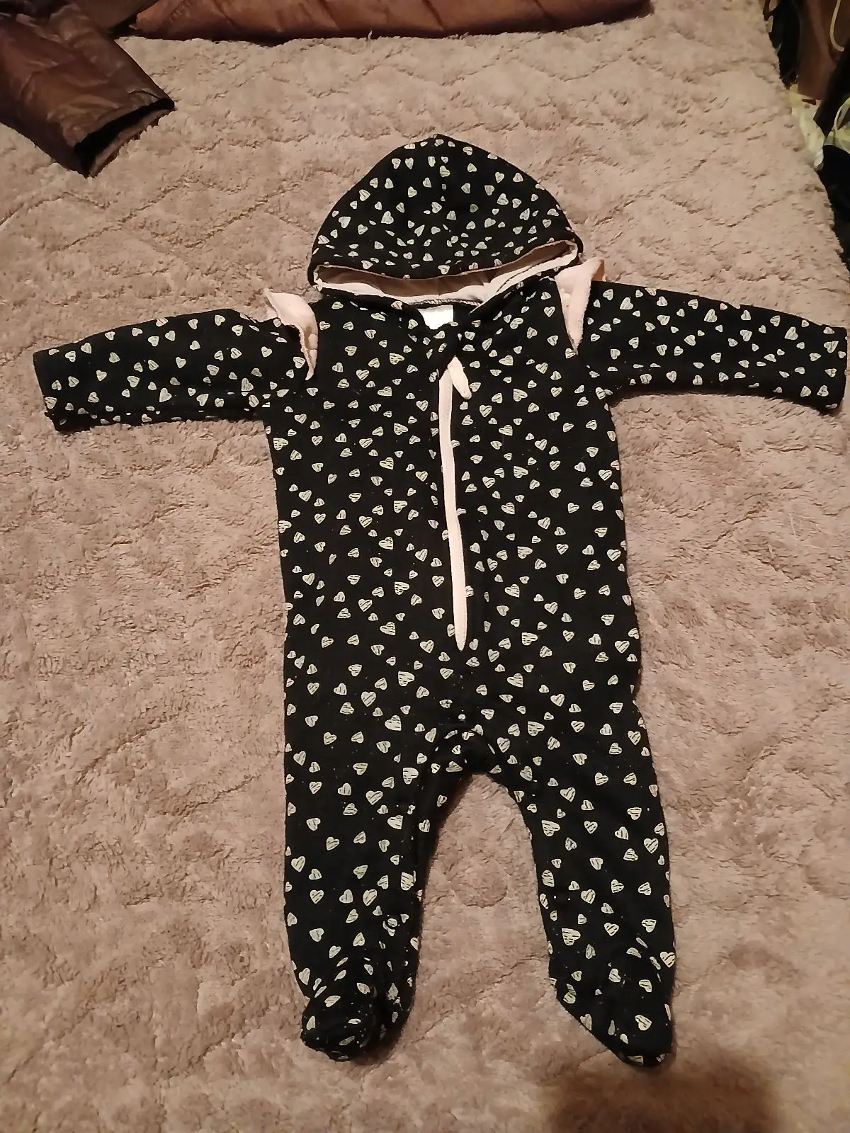 Black Baby Onesie with Heart Patterns