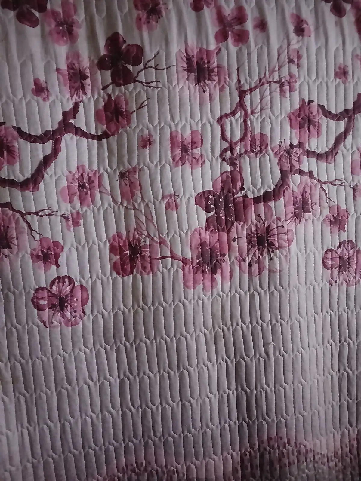 Quilted Floral Fabric White Burgundy Mauve