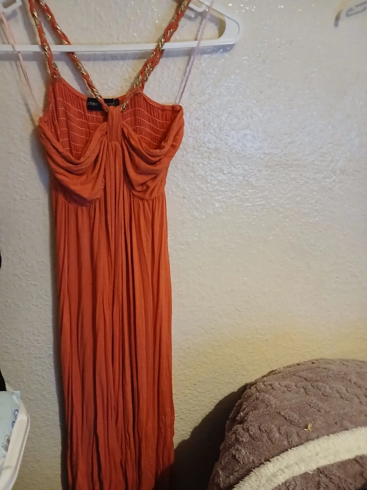 Orange Sleeveless Dress with Chain Straps