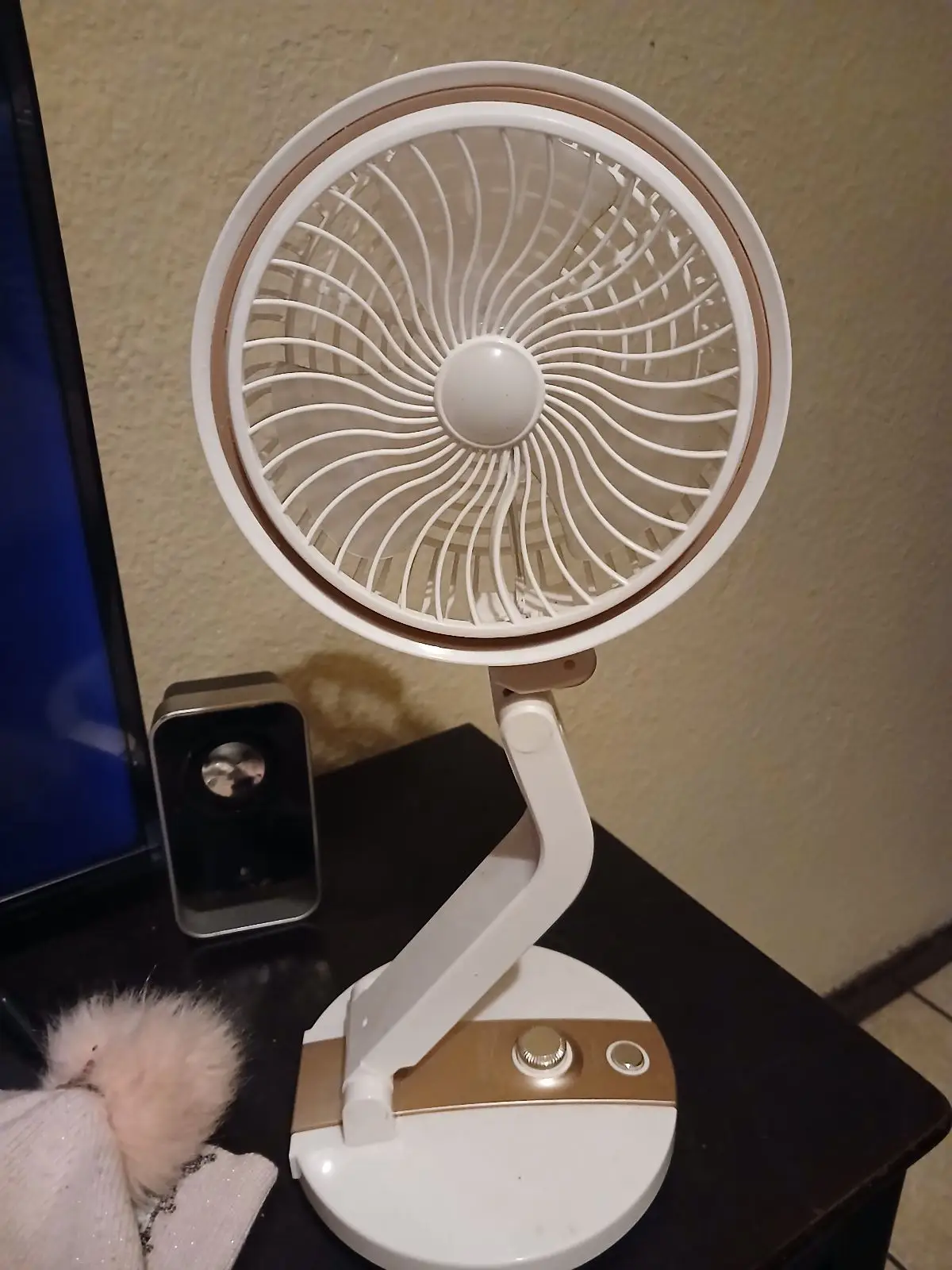 Portable Desk Fan White Brown Adjustable Arm