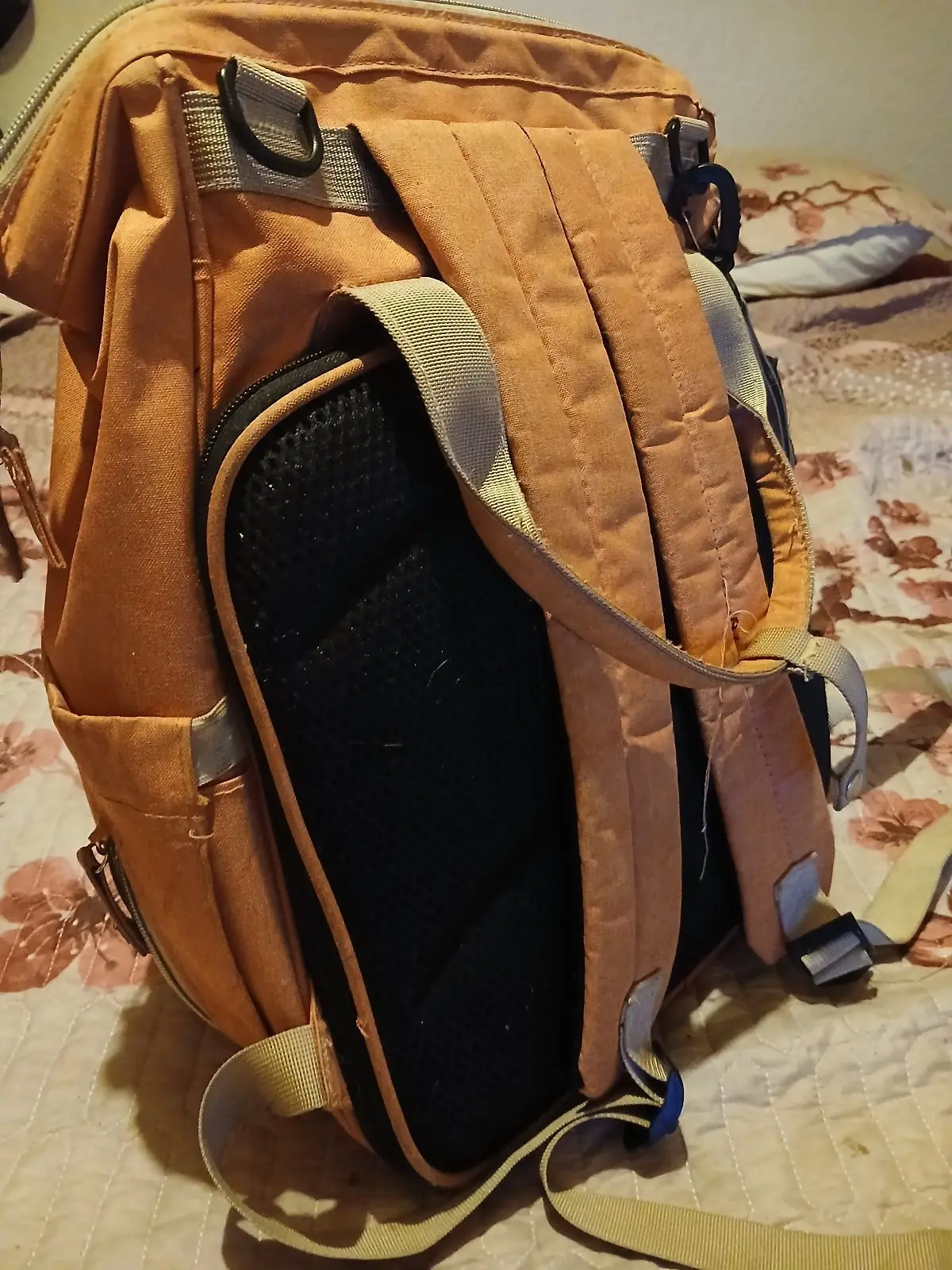 Tan Quilted Backpack with Dual Handles
