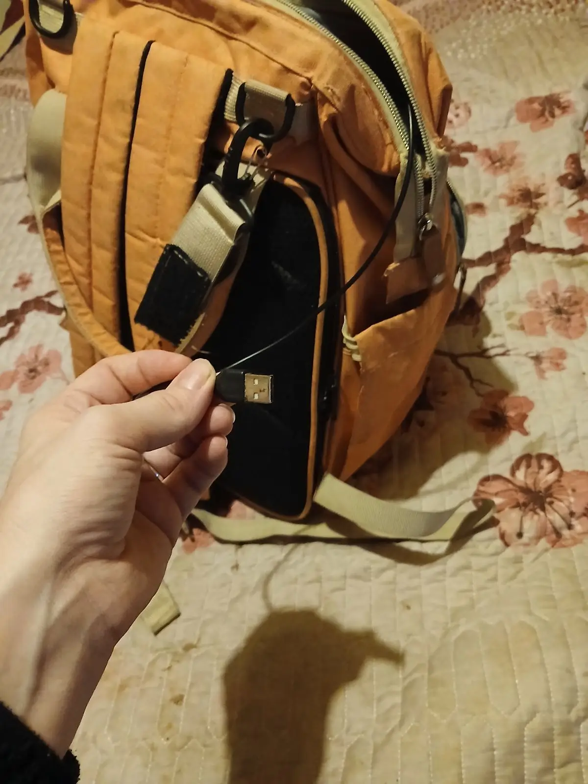 Tan Quilted Backpack with Dual Handles