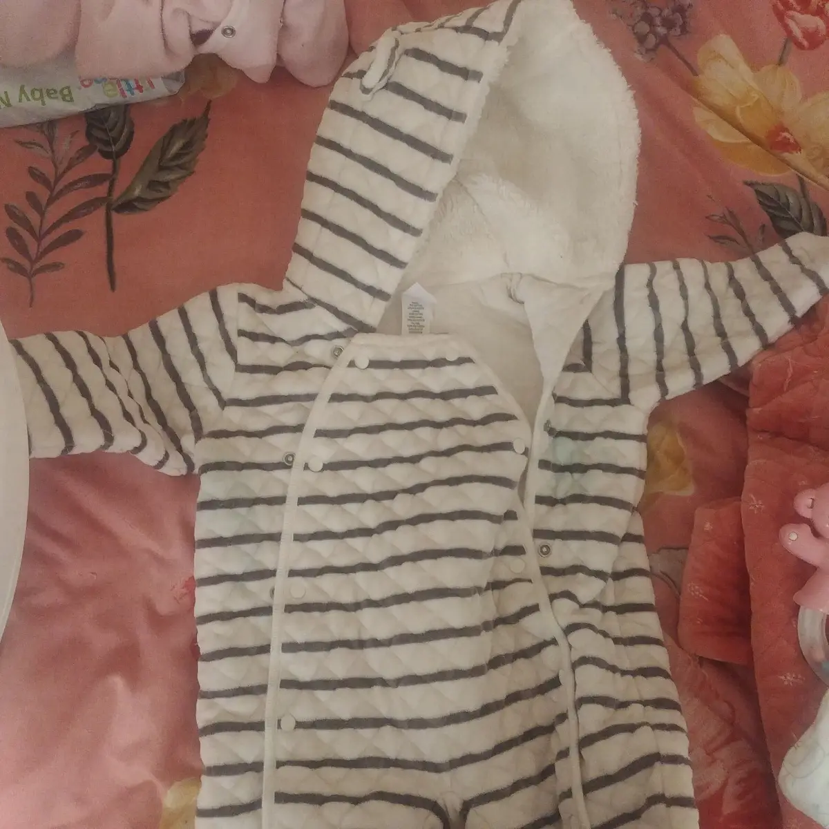Baby Striped Hoodie White & Grey