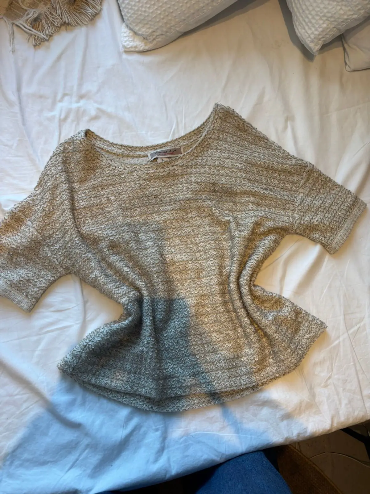 Beige Textured Knit Short-Sleeve Top Size S