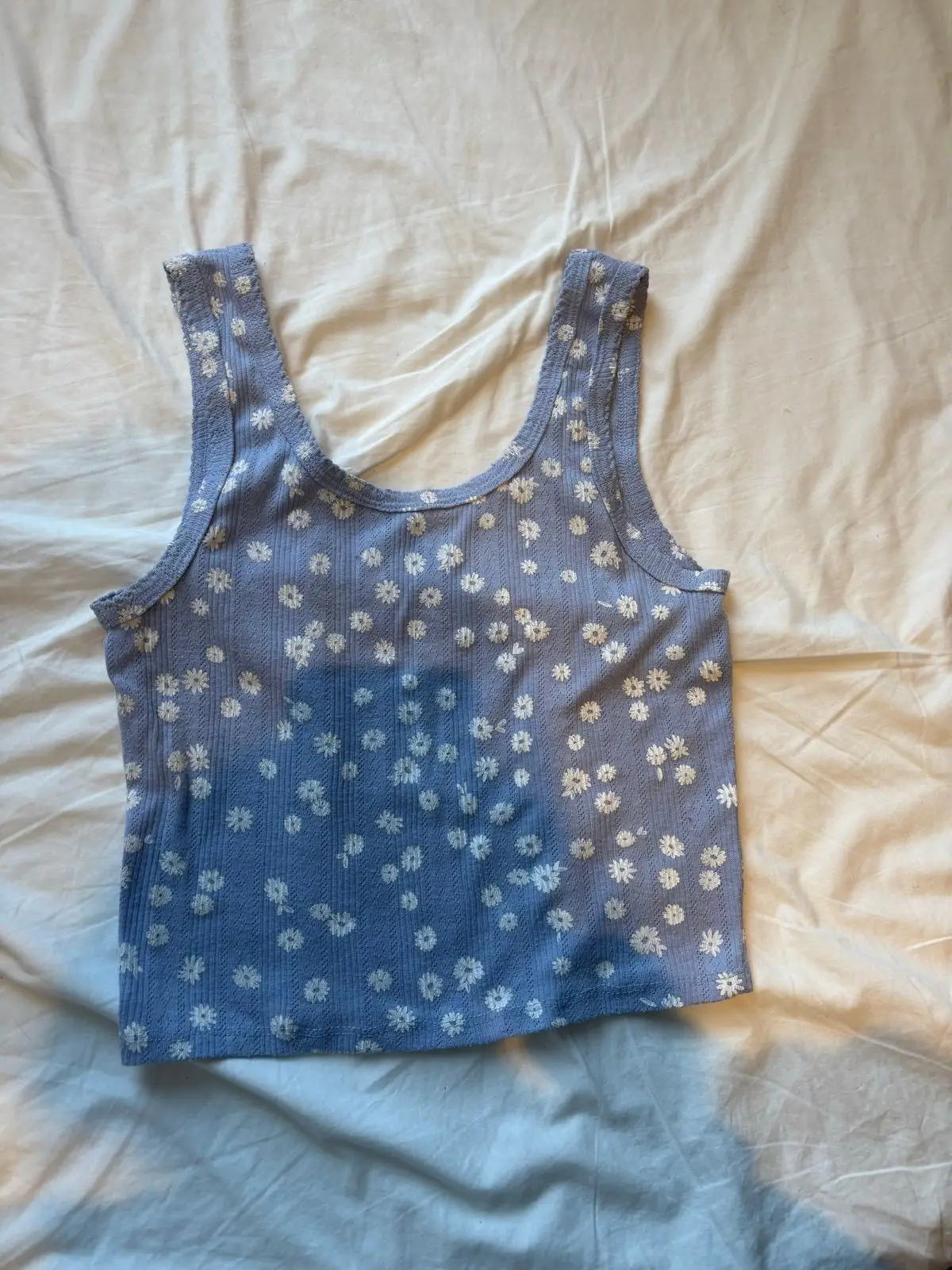 Cotton On Blue Daisy Print Ribbed Tank Top XS
