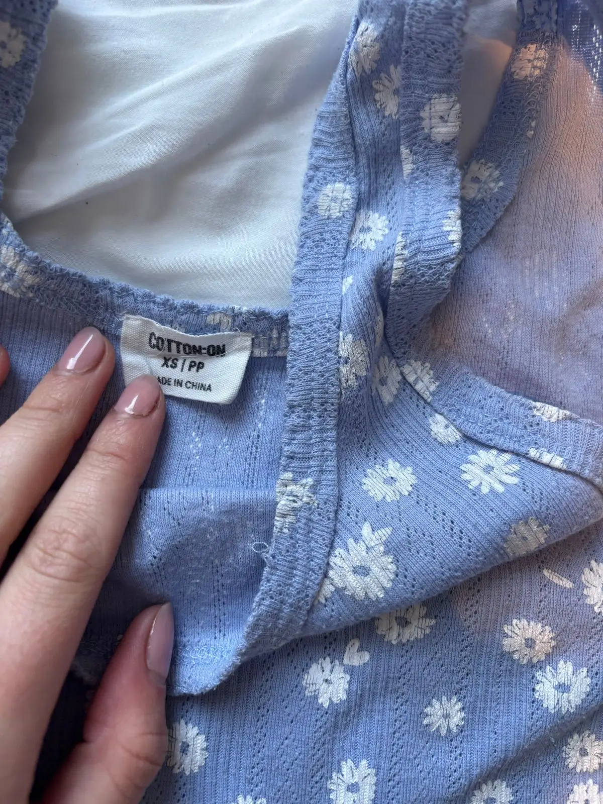 Cotton On Blue Daisy Print Ribbed Tank Top XS