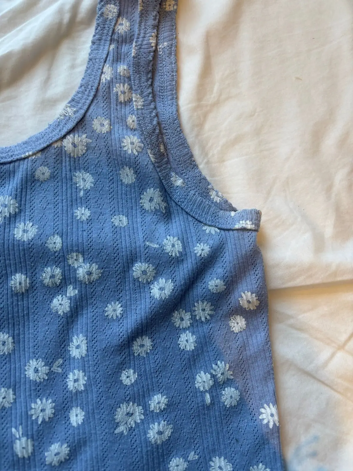 Cotton On Blue Daisy Print Ribbed Tank Top XS
