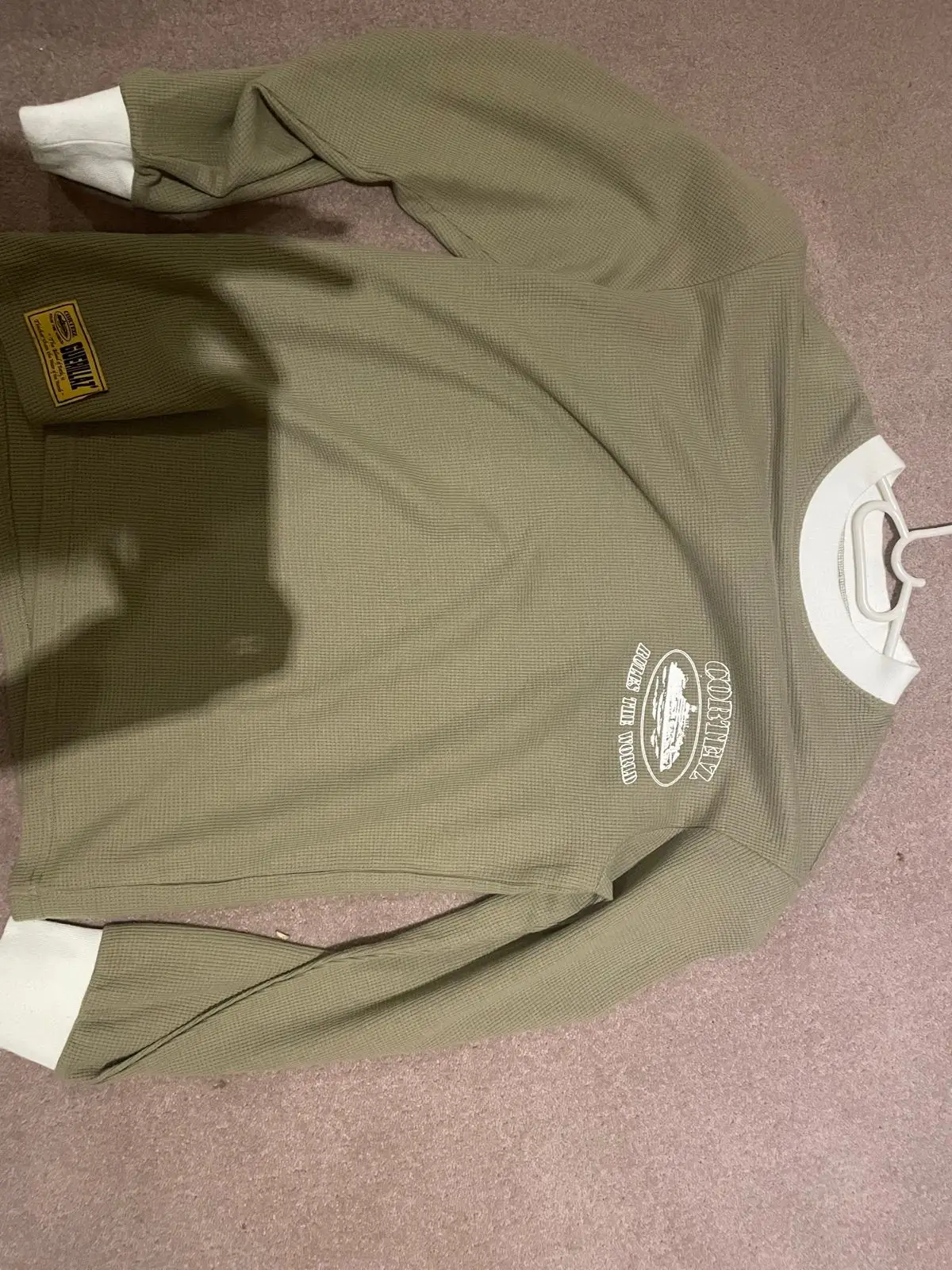 Corteiz Rules The World Waffle Long Sleeve Top Olive