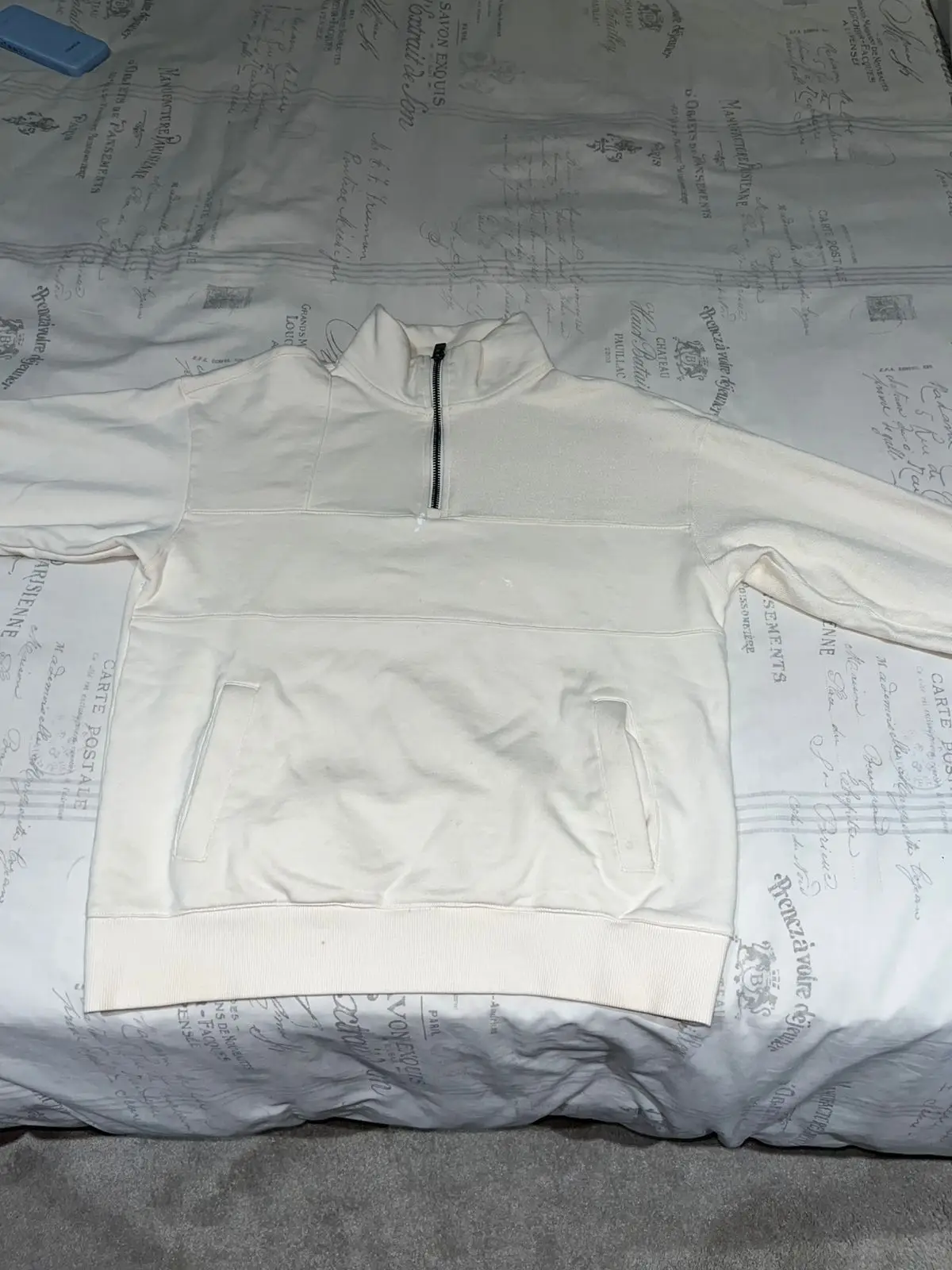 H&M Cream Quarter-Zip Fleece Sweatshirt