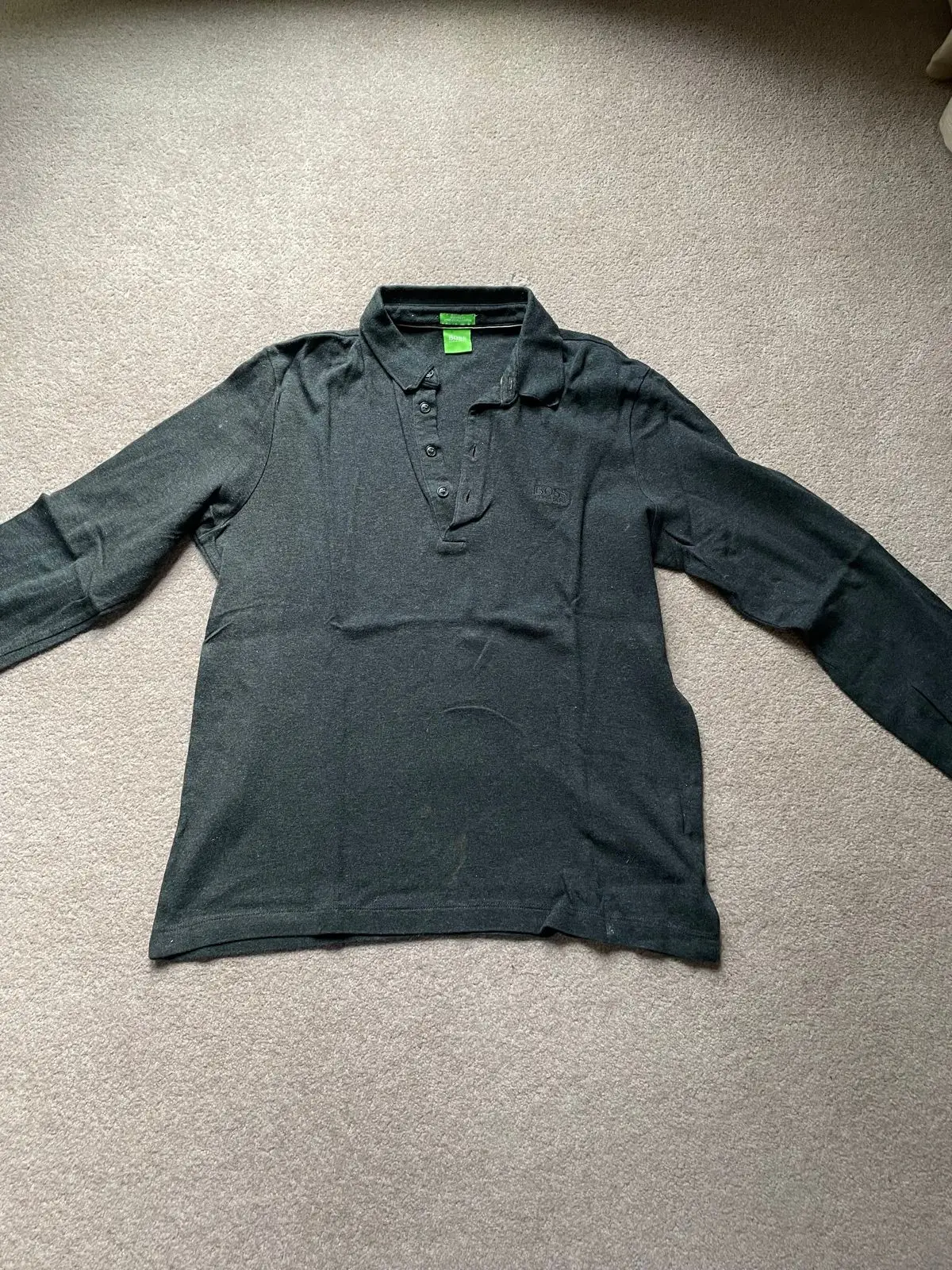 Hugo Boss Long-Sleeve Charcoal Polo Shirt