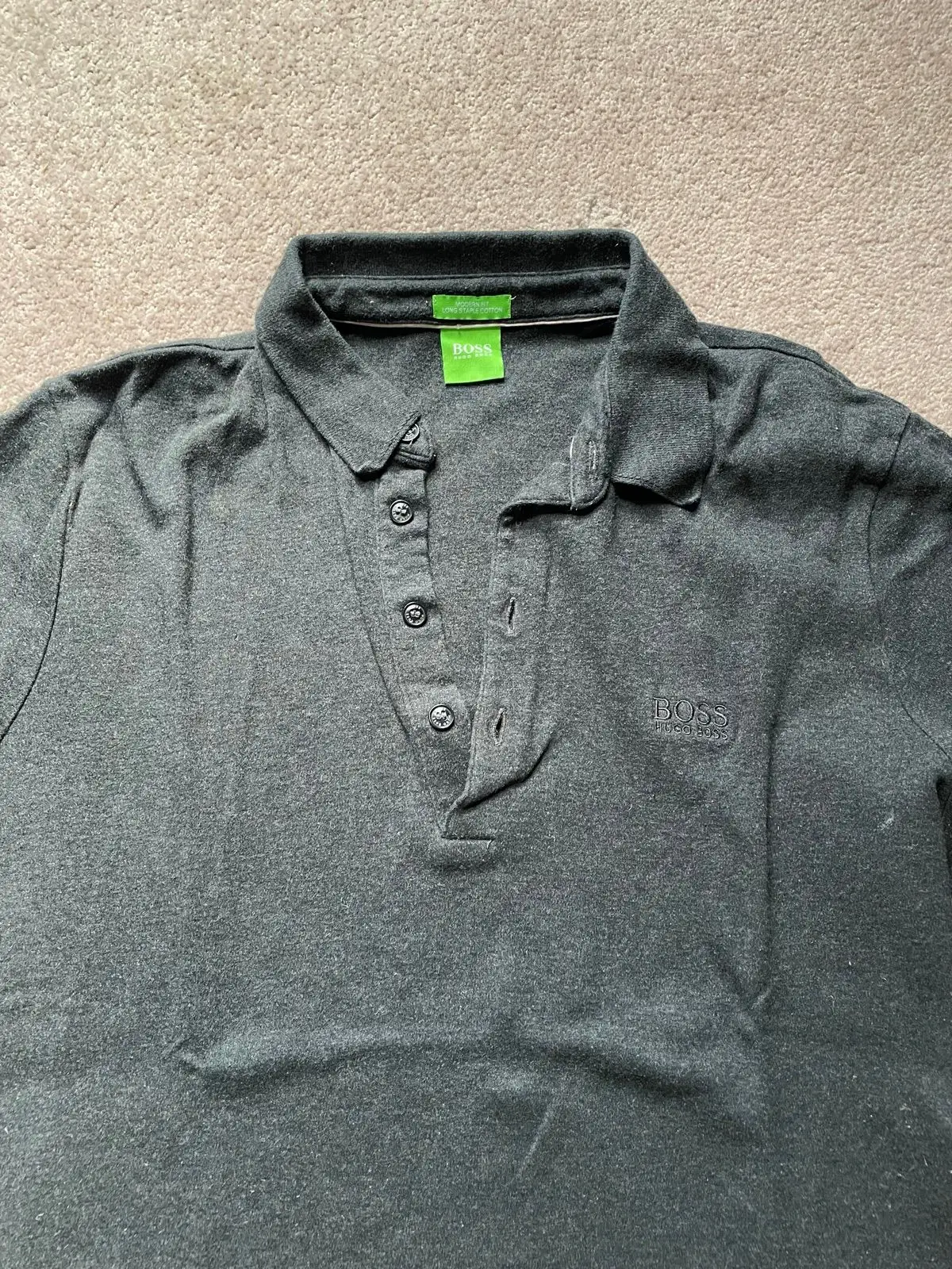 Hugo Boss Long-Sleeve Charcoal Polo Shirt