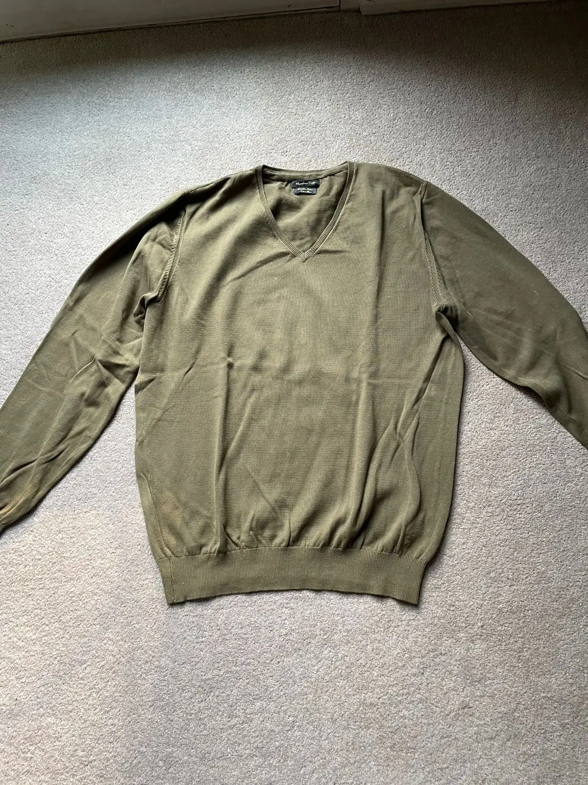 Massimo Dutti V-Neck Knit Sweater Olive Green