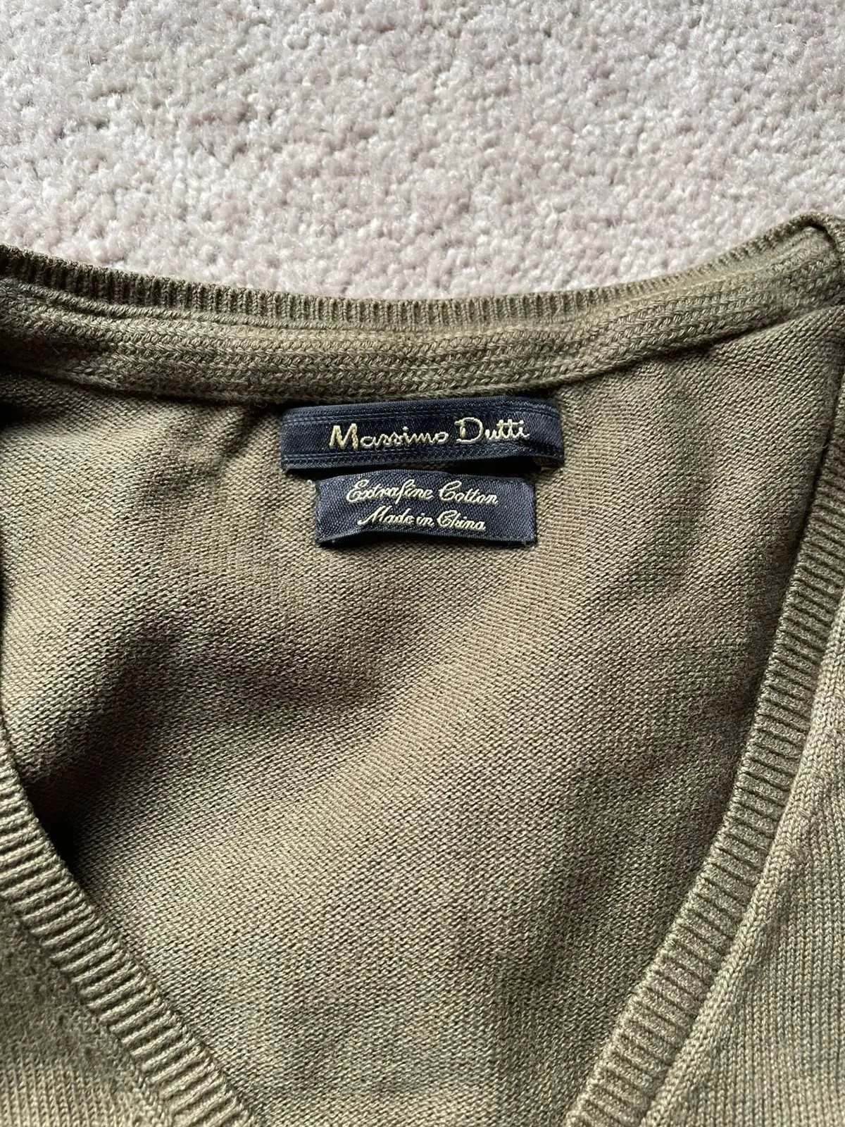 Massimo Dutti V-Neck Knit Sweater Olive Green