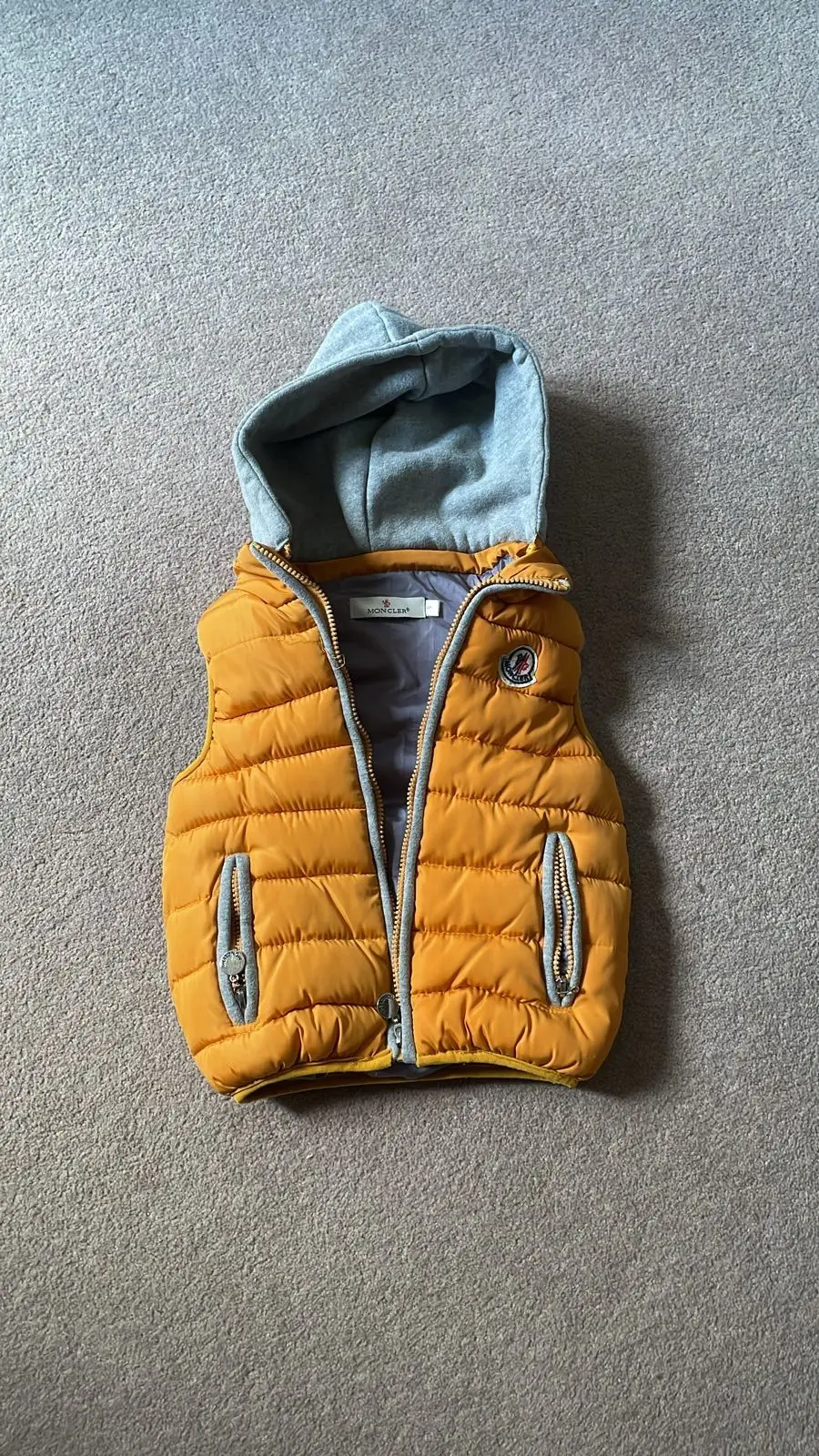 Moncler Kids Hooded Puffer Gilet Vest Yellow