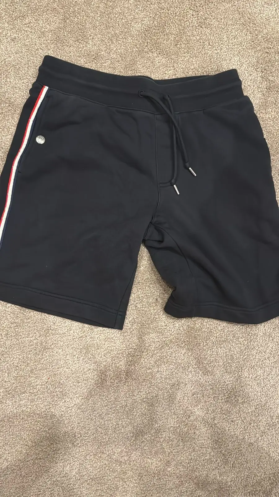 Moncler Tricolour Stripe Sweat Shorts Navy