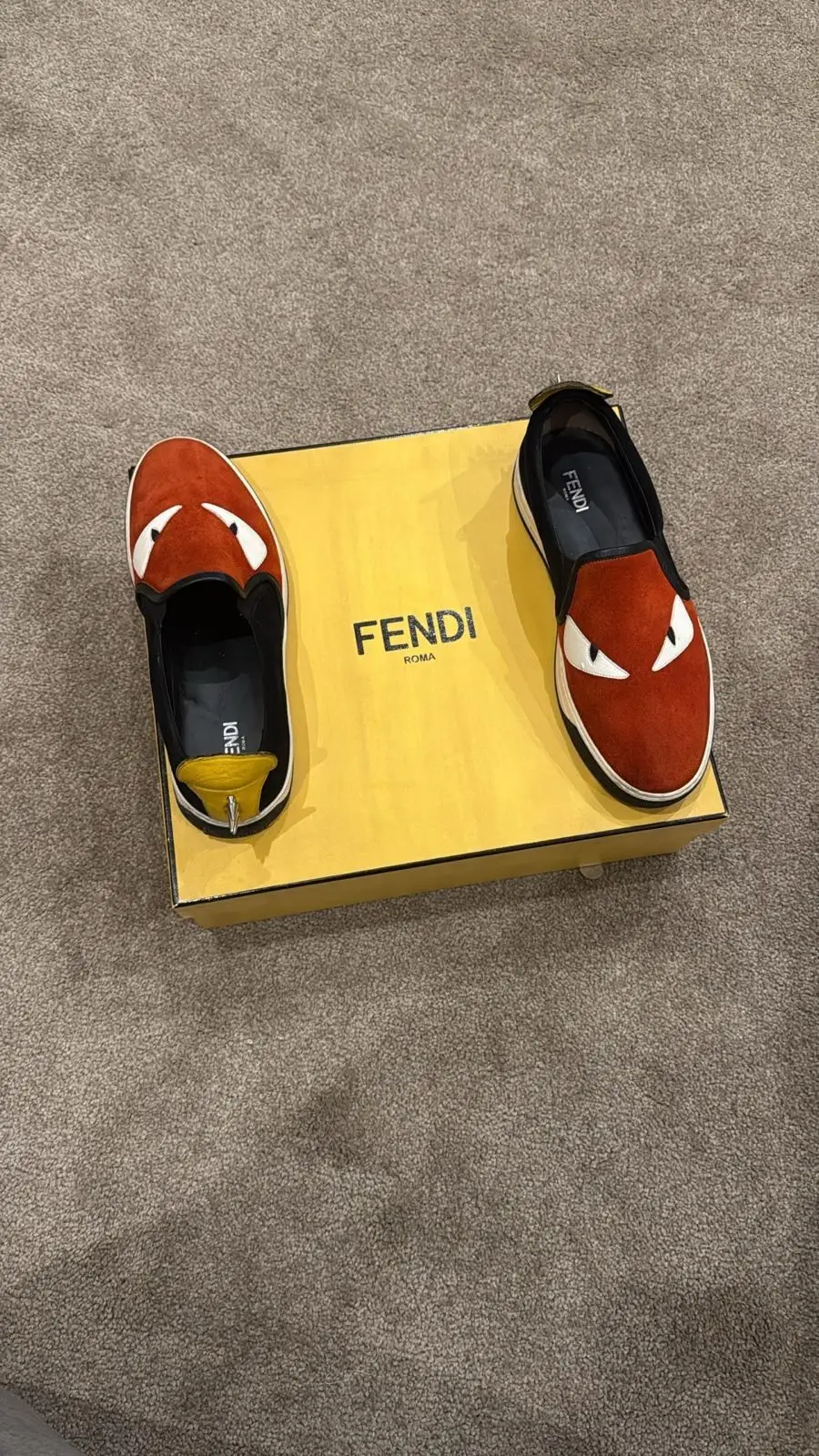 Fendi Monster Eyes Suede Slip-On Sneakers