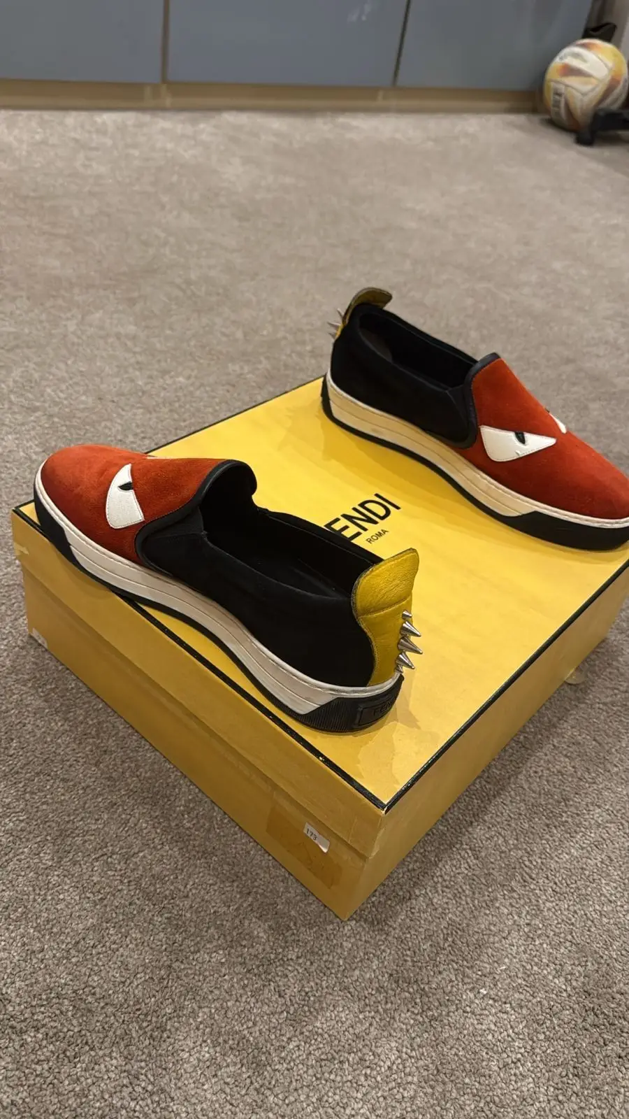 Fendi Monster Eyes Suede Slip-On Sneakers