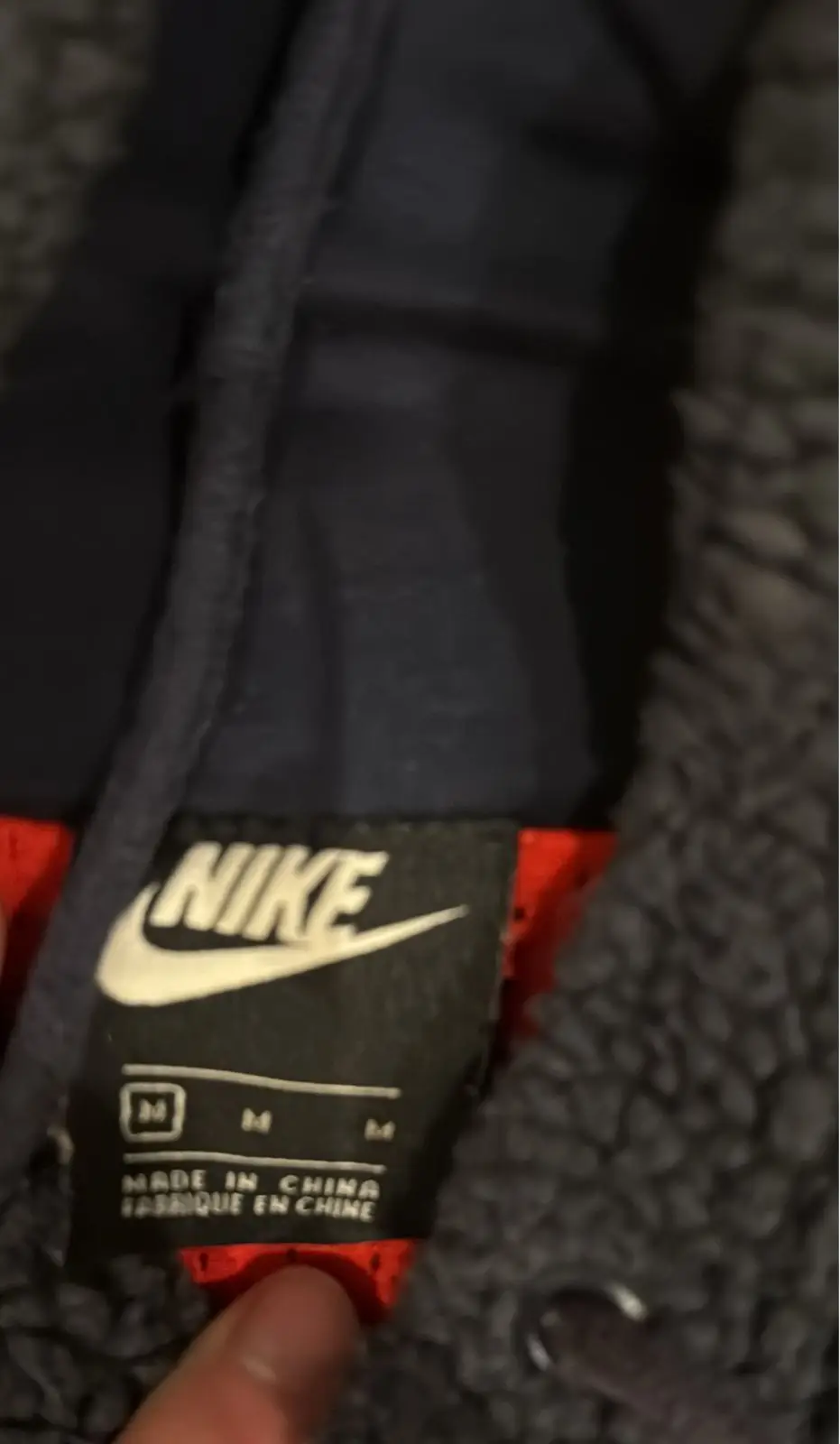Nike Sherpa Fleece Big Swoosh Hoodie Dark Grey Red