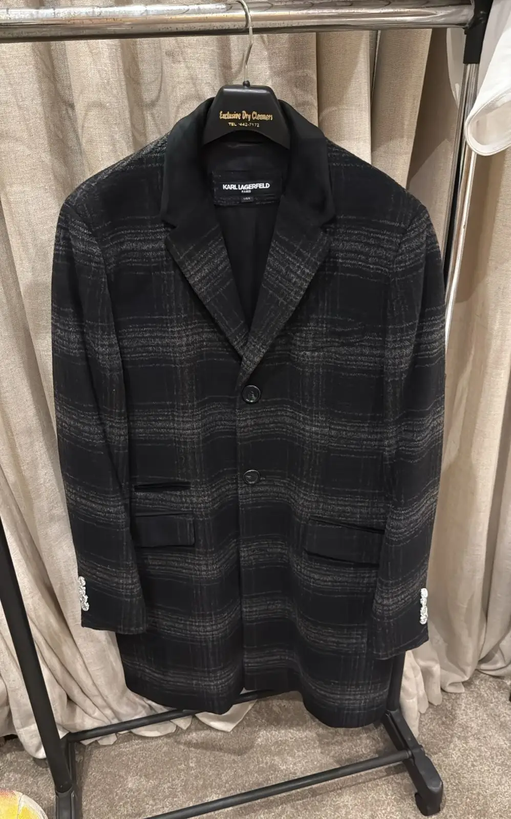Karl Lagerfeld Plaid Single-Breasted Coat