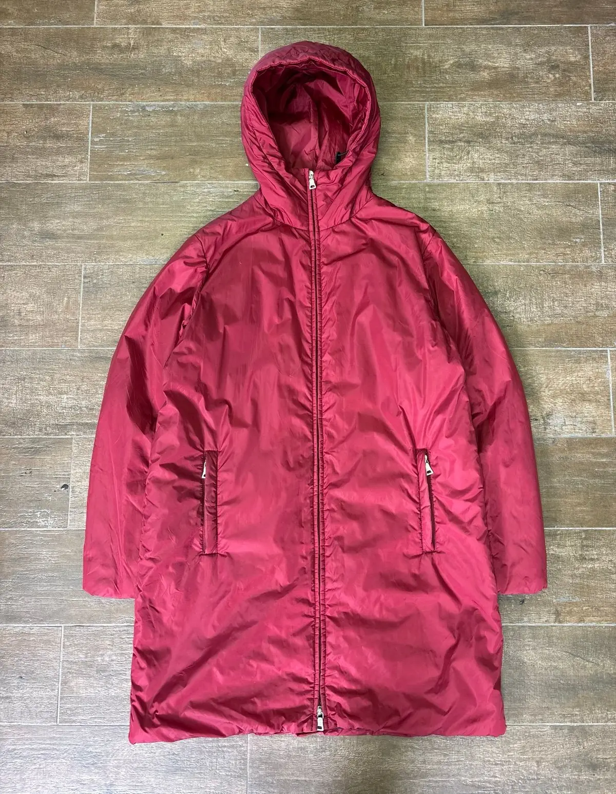 Prada Red Hooded Nylon Long Coat