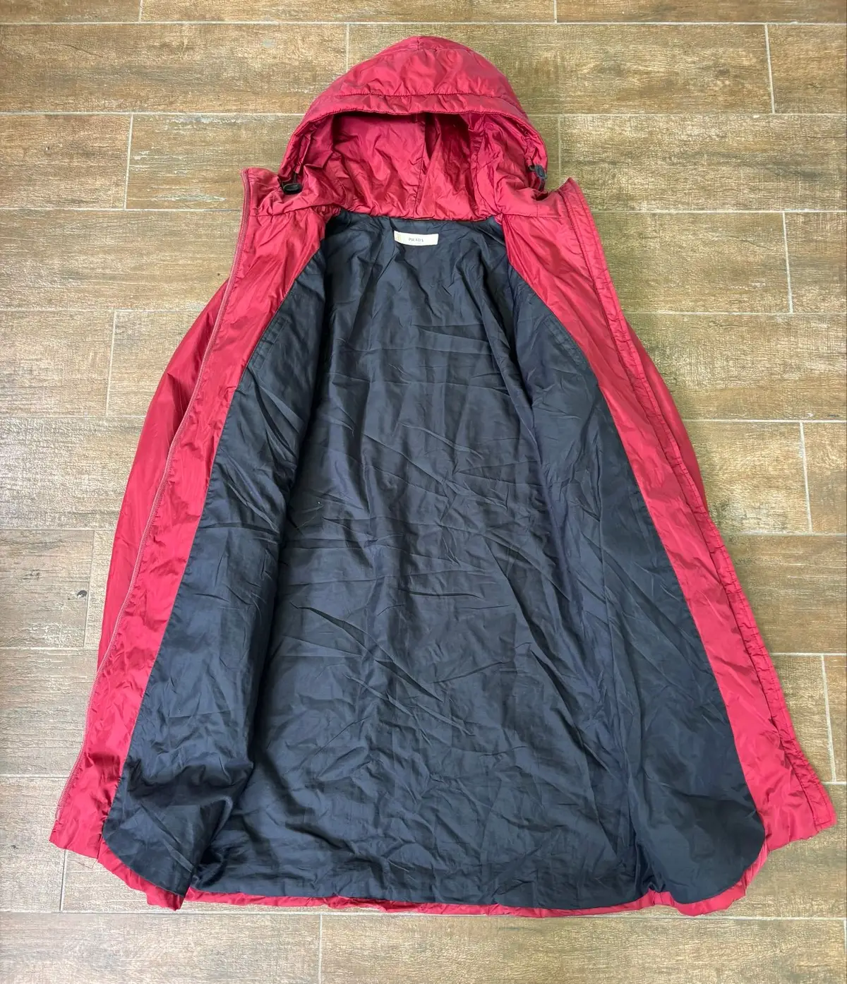 Prada Red Hooded Nylon Long Coat