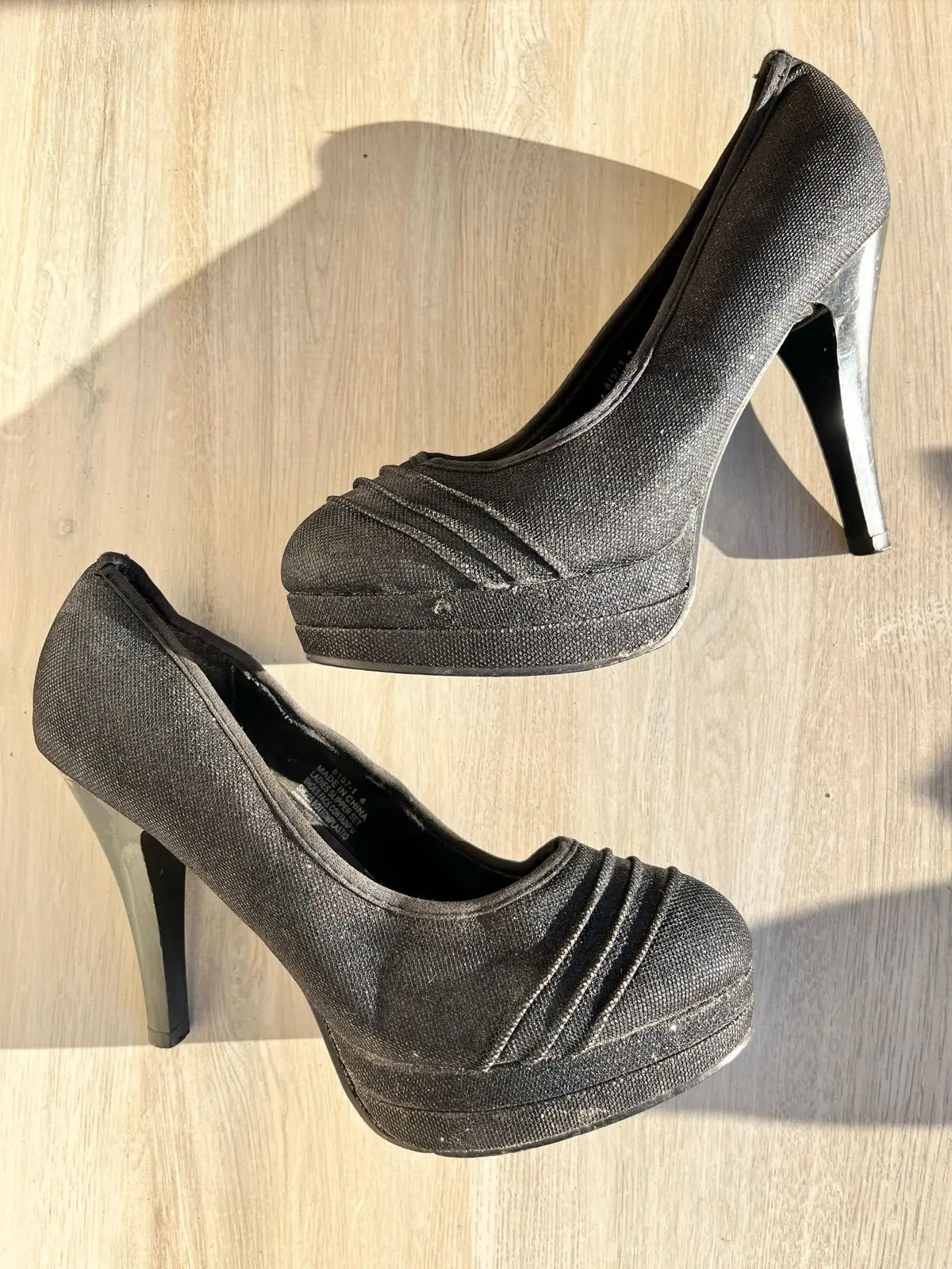 Ackermans Black Textured Platform Heels Size 4