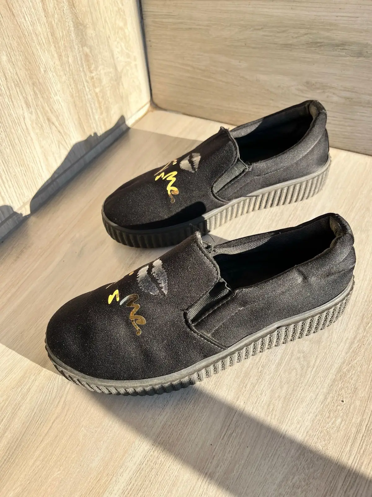 Cotton On Black Slip-On Flatform Canvas Shoes UK 3