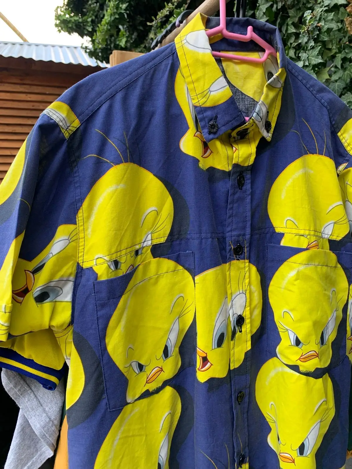 Tweety Bird Print Short Sleeve Button-Down Shirt