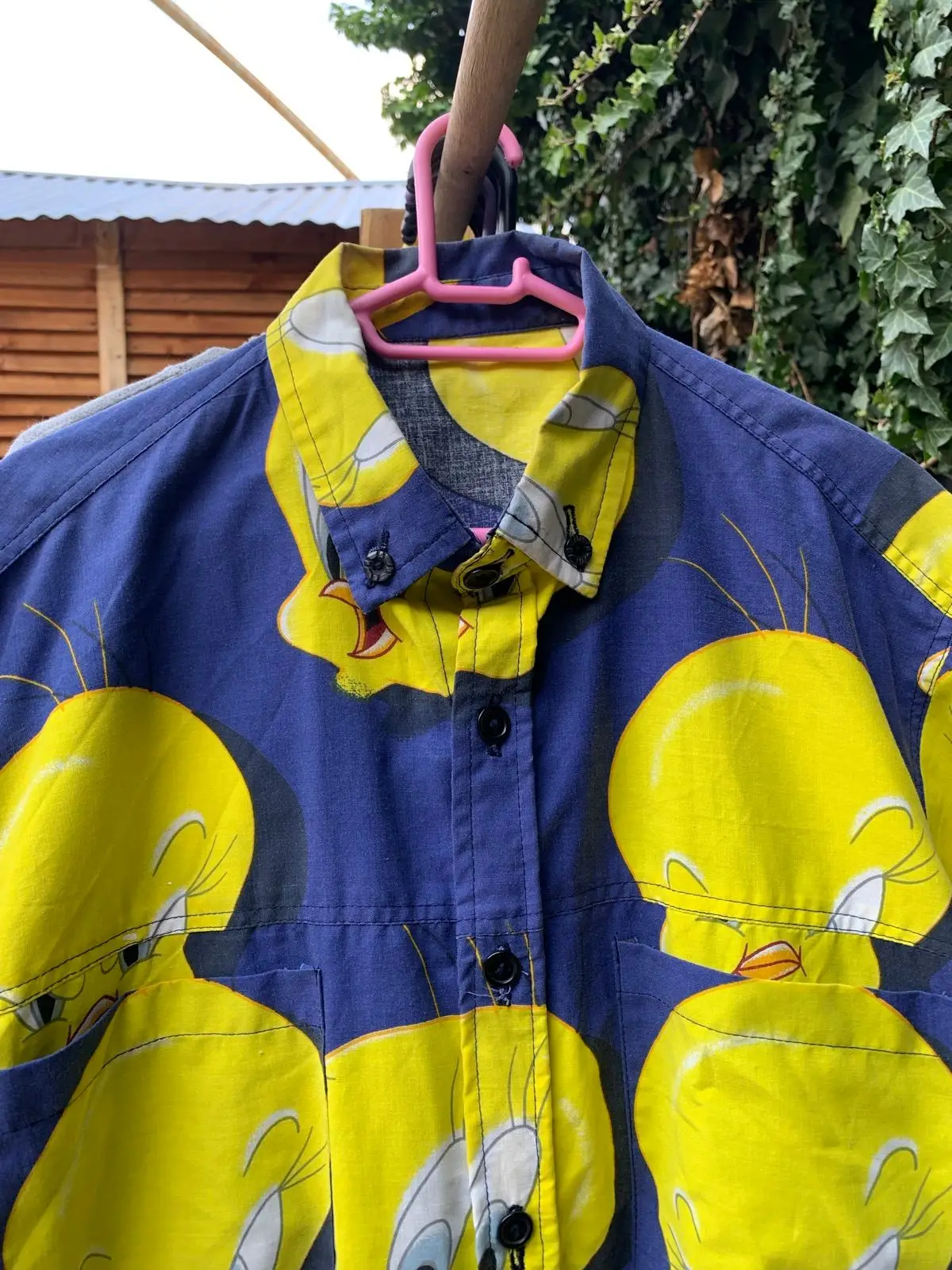 Tweety Bird Print Short Sleeve Button-Down Shirt
