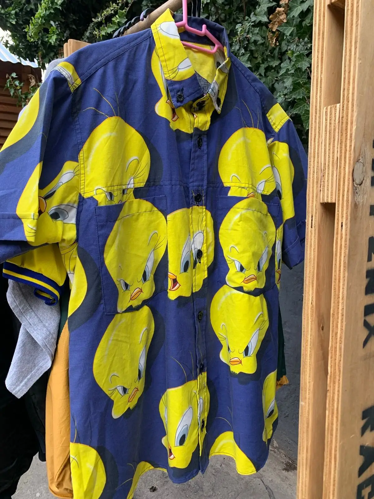 Tweety Bird Print Short Sleeve Button-Down Shirt