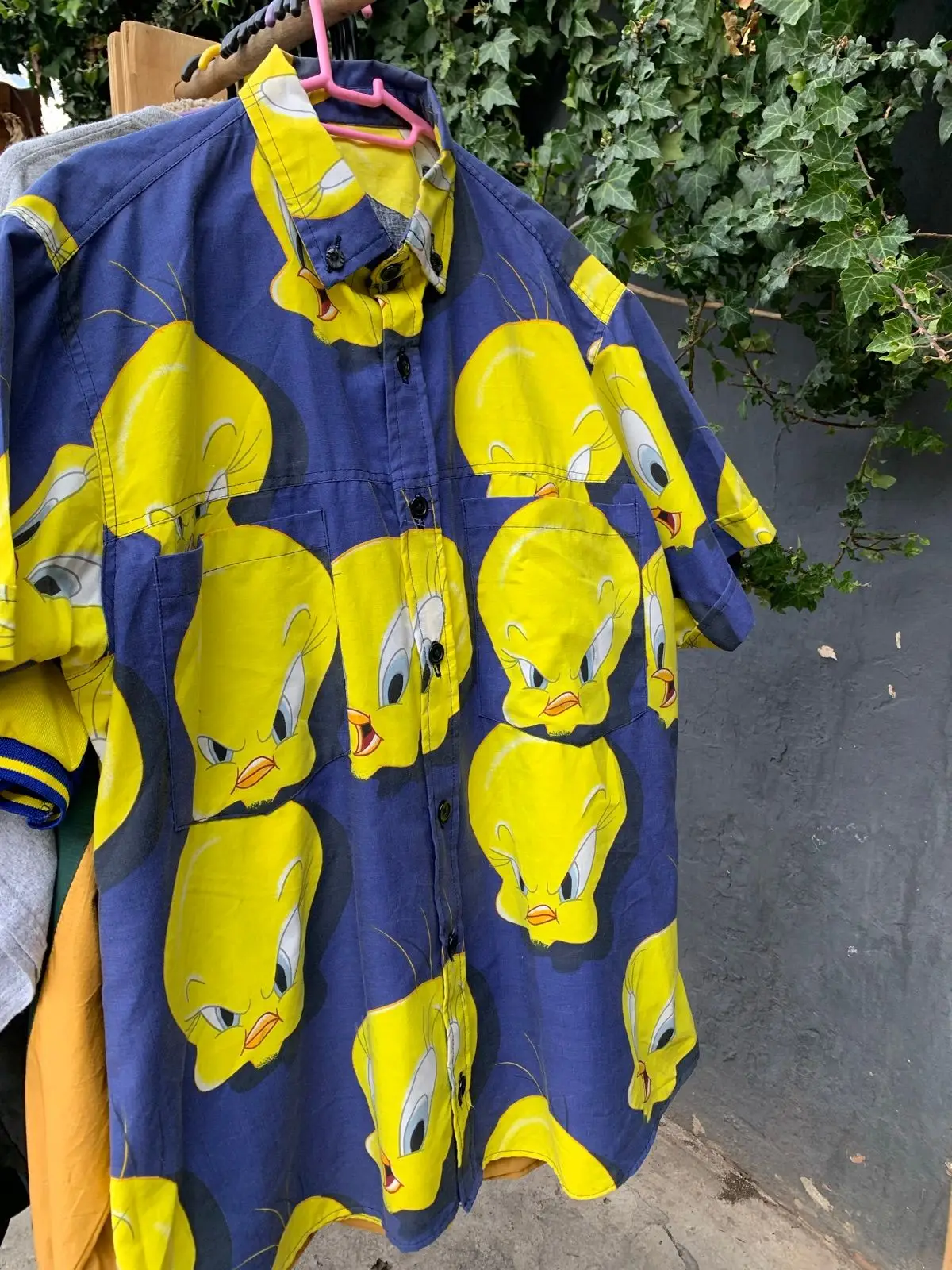 Tweety Bird Print Short Sleeve Button-Down Shirt