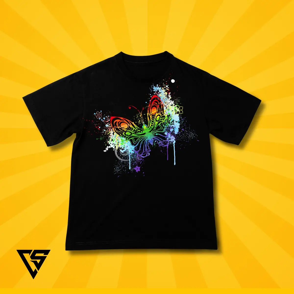 White T-Shirt with Colorful Butterfly Graphic