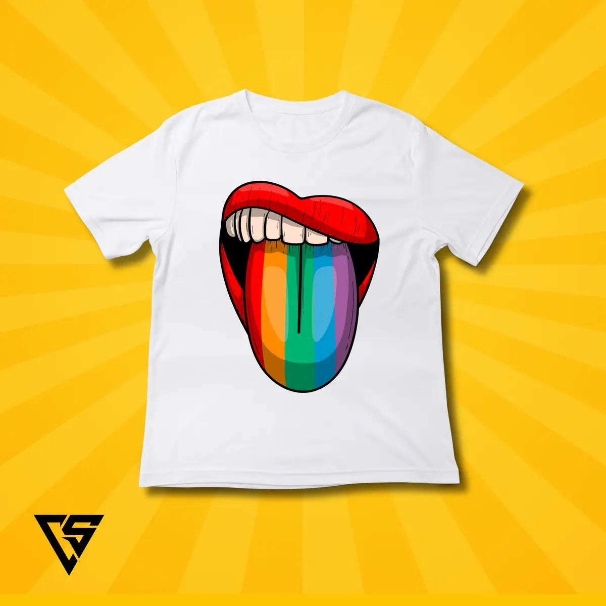 White T-Shirt with Rainbow Tongue Graphic
