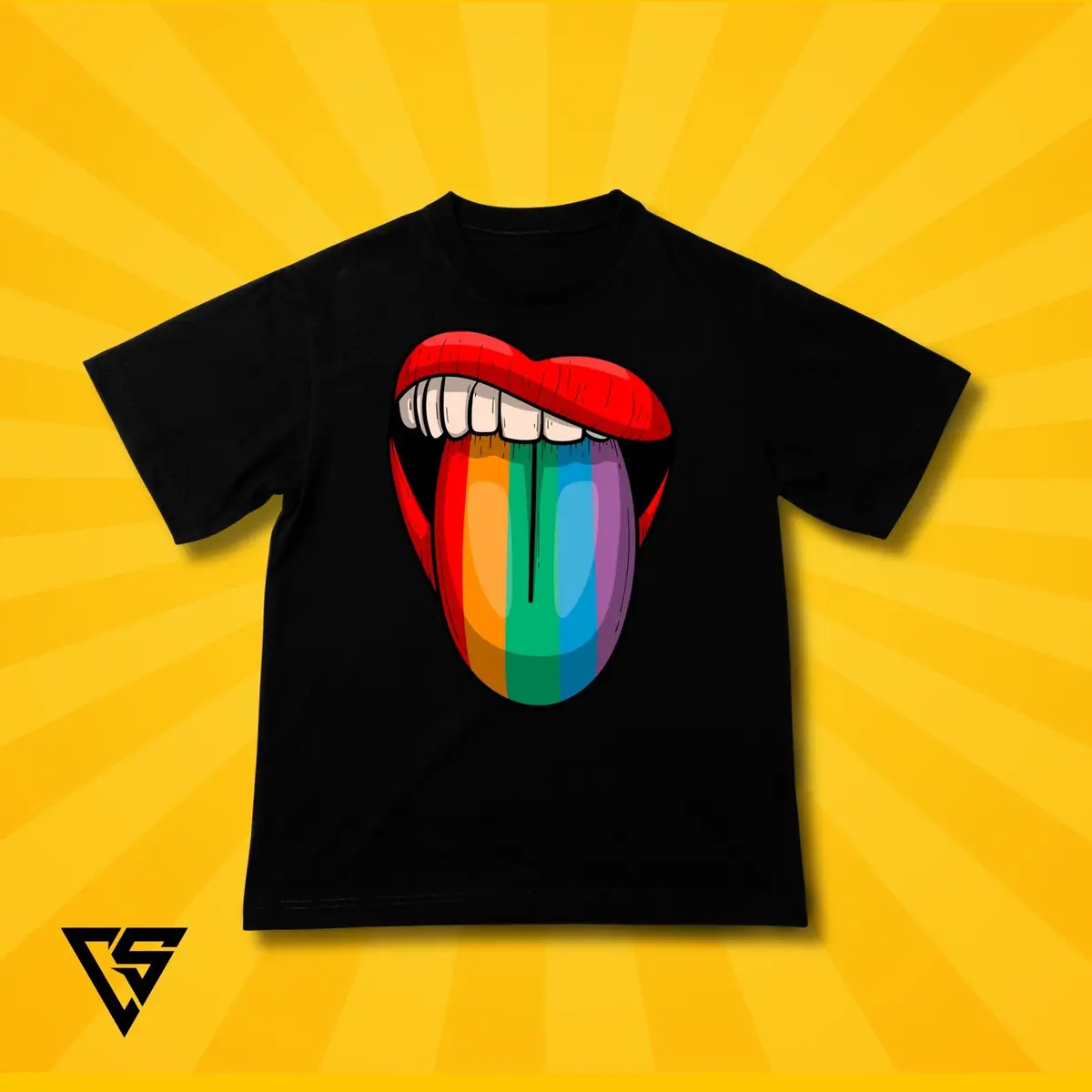 White T-Shirt with Rainbow Tongue Graphic