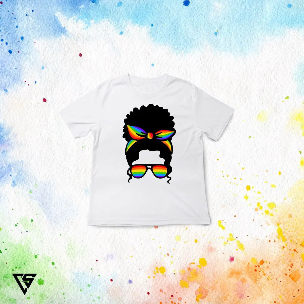 White T-Shirt with Rainbow Afro Graphic Print