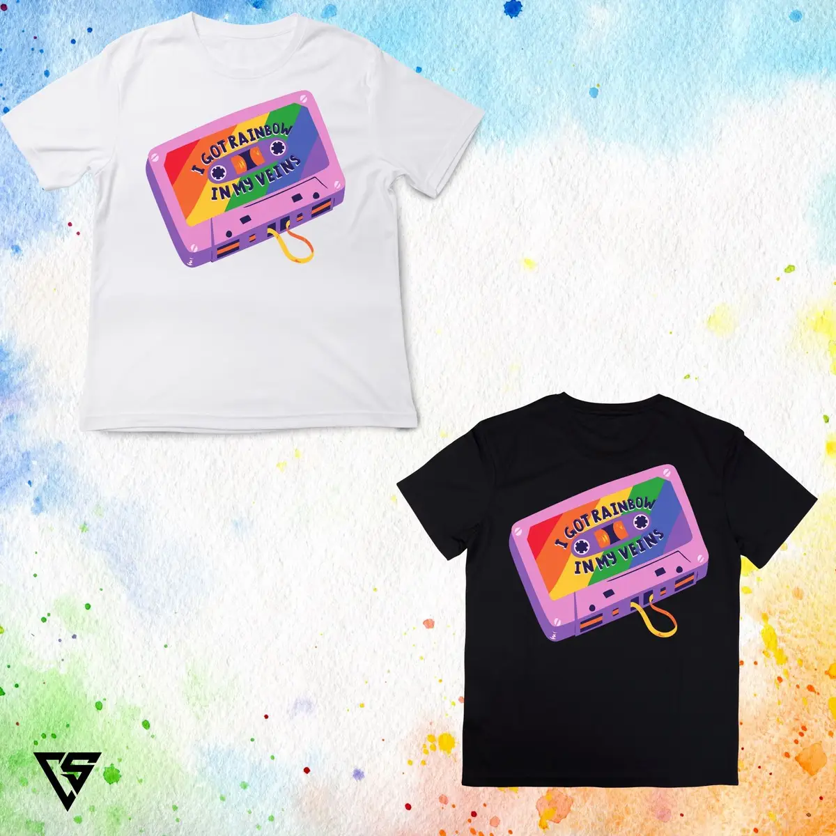 White Graphic T-Shirt Cassette Tape Design