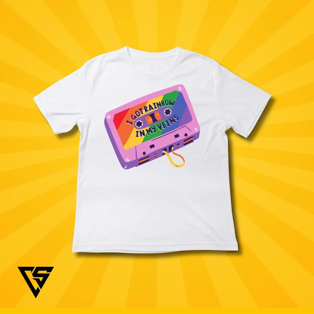 White Graphic T-Shirt Cassette Tape Design