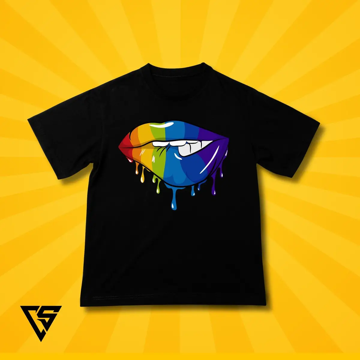 White T-Shirt with Rainbow Melting Lips Graphic