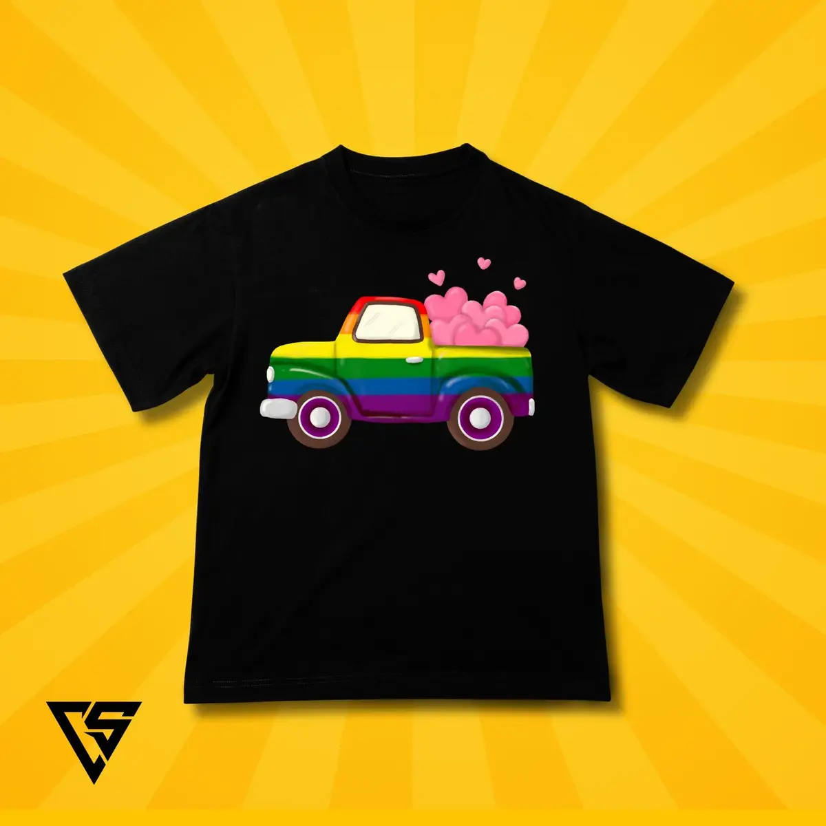 White Graphic T-Shirt with Rainbow Truck