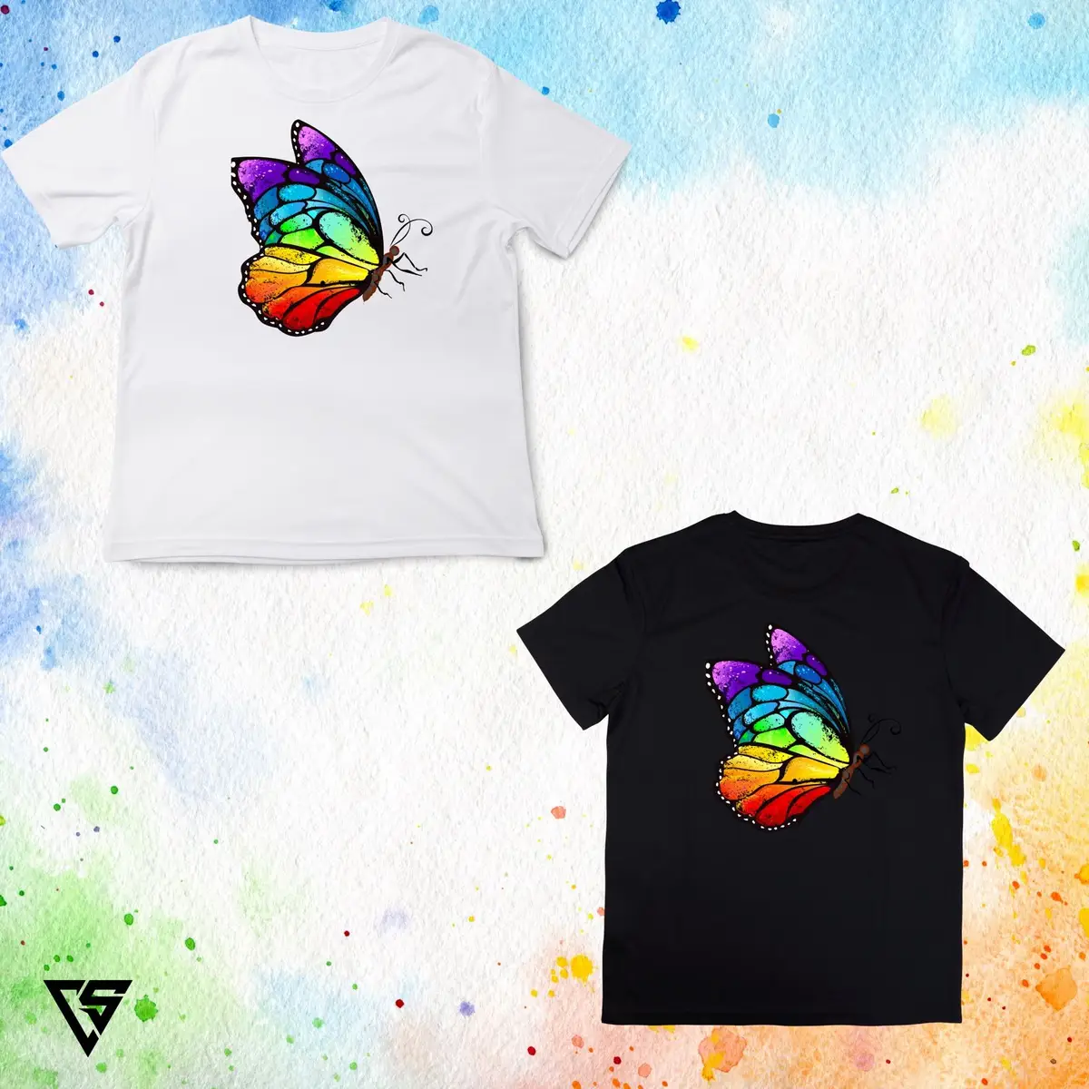 White Rainbow Butterfly Graphic T-Shirt