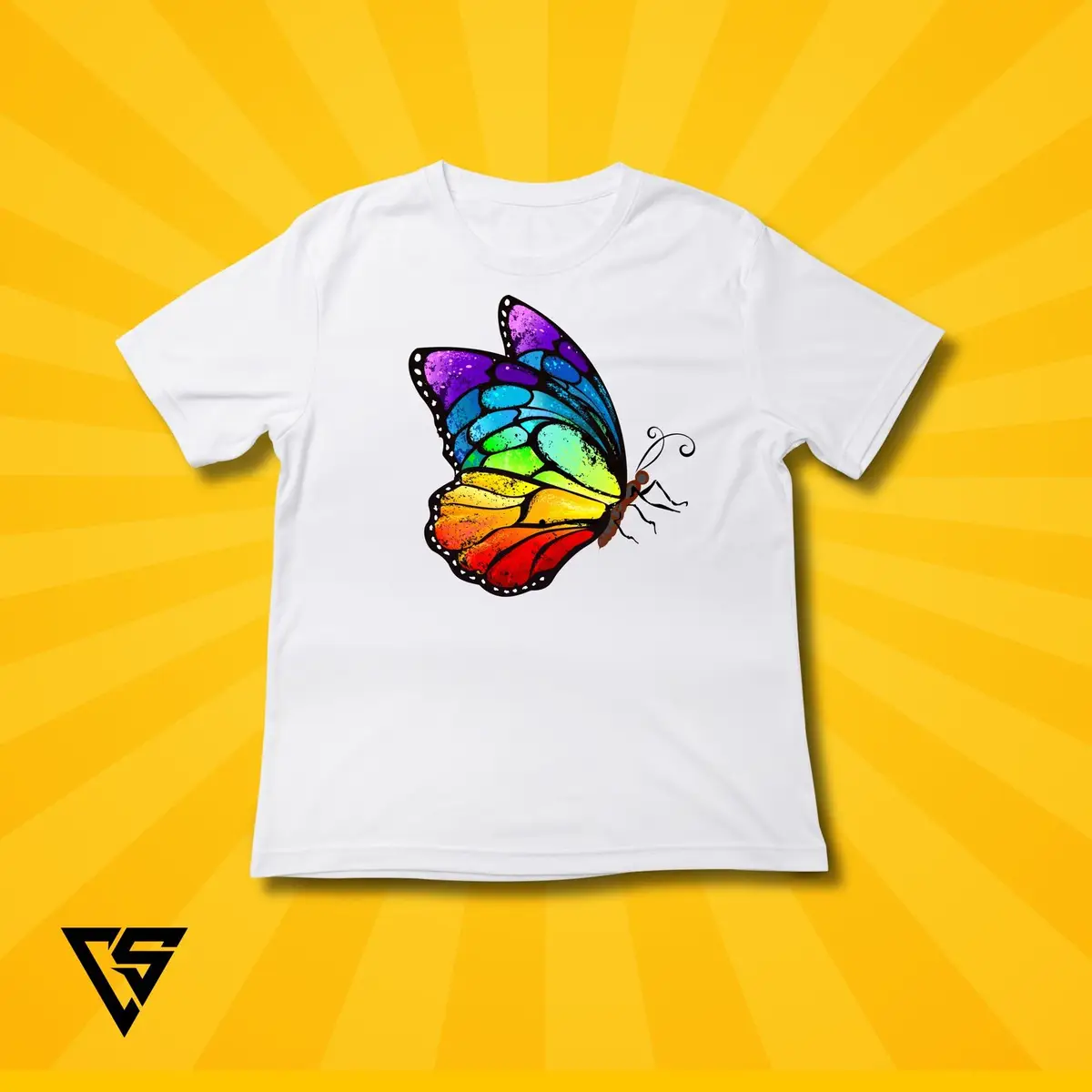 White Rainbow Butterfly Graphic T-Shirt