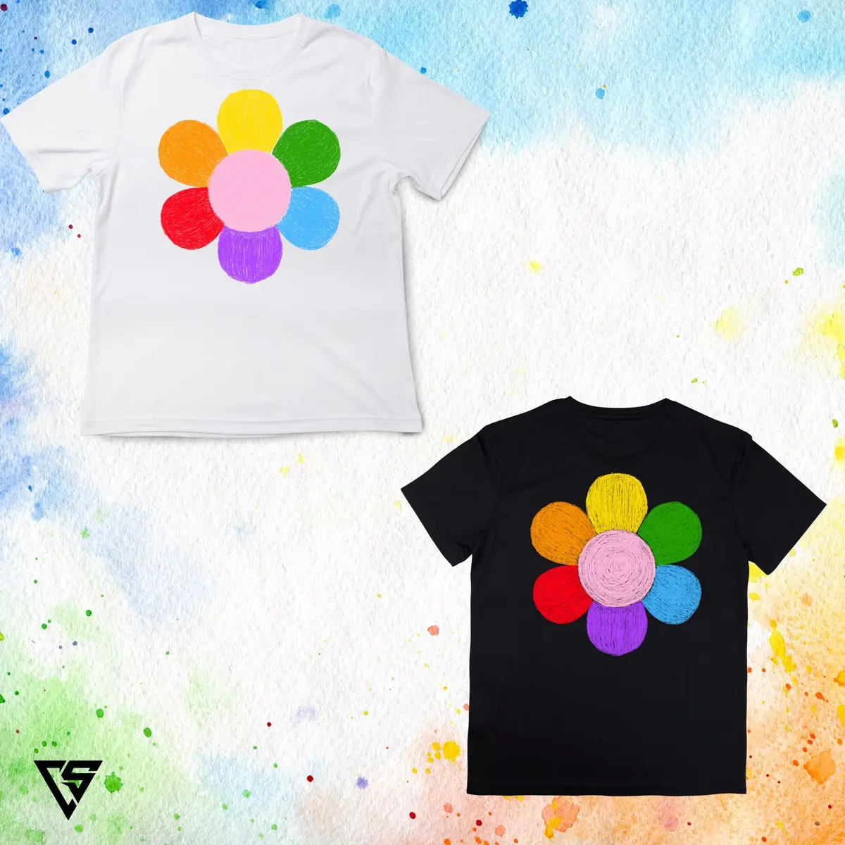 White T-Shirt with Colorful Flower Graphic