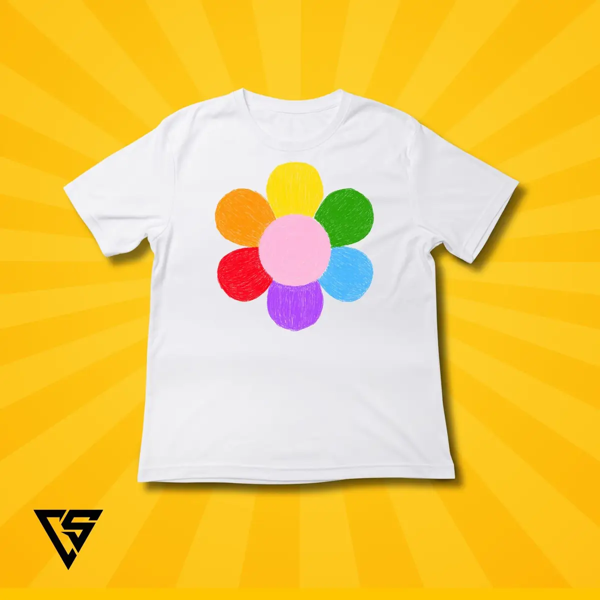 White T-Shirt with Colorful Flower Graphic